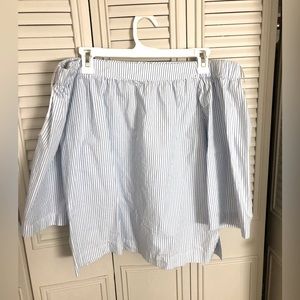 Madewell off the shoulder OTS white and blue stripe top